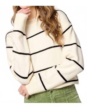 Le Miel Loose Fit Stripe Long Sleeve Crew Sweater - Natural