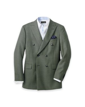 Paul Fredrick Houndstooth Wool Double Breasted Peak Lapel Suit Jacket - Green