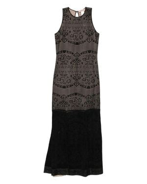 Twinset Fitted Bodice Maxi Dress With Floral Lace Overlay - Black