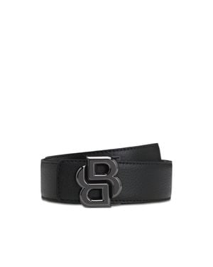 BOSS Reversible Italian Leather Belt With Double-B Monogram Buckle - Black