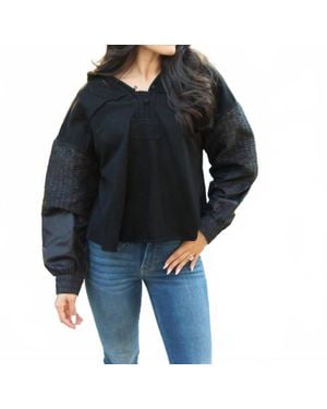 Karlie Solid Vneck Knit Novelty Sweatshirt - Black