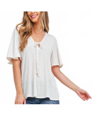 Mittoshop Flutter Sleeve Tie Front Top - White