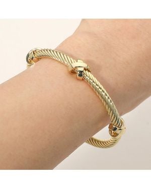 Fashnzfab 14K Plated Crisscross Accent Twisted Cable Cuff Bracelet - Natural