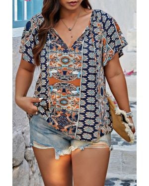 TRUEDAMES Plus Size Allover Print Boheme Loose Fit Top - Gray
