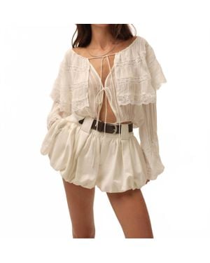 For Love & Lemons Horizon Tie-Front Blouse - Natural