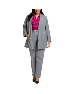 Calvin Klein Plus Pinstripe Polyester Collarless Blazer - Gray