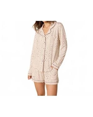 Softies Sleep Soft Slim Notch Long Sleeve Short Set - Natural