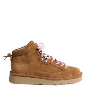 Pànchic Mid-Top Suede Sneakers With Contrasting Laces And Textured Sole - Brown