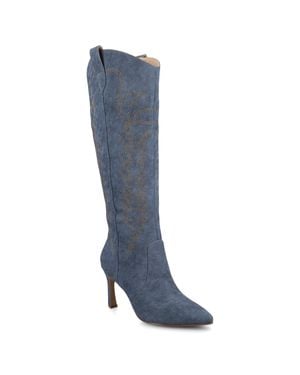 Journee Collection Journee Laramie Knee High Western Boots - Blue
