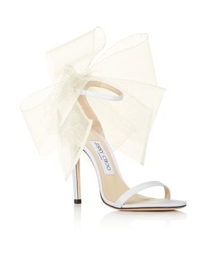 Jimmy Choo Aveline 100 Bow Ankle Strap Heels - White