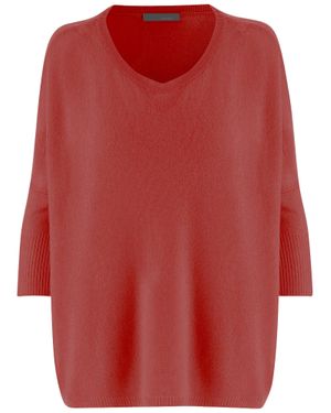 Allude Coral Cashmere Sweater With V-Neck - Red