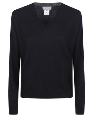 WLNS CASHMERE Plain Knitted Vneck Sweater - Black
