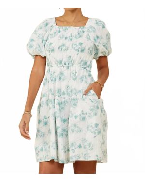Hayden LA Textured Floral Puff Sleeve Self Tie Dress - Blue
