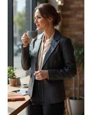 Infinity Leather Italian Leather Blazer Jacket-Eclipse - Black