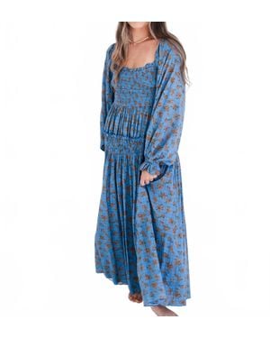 Wildflower Floral Long Sleeve Maxi Dress - Blue