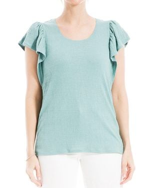 Max Studio Flutter Sleeve Crinkle Jersey Top - Blue