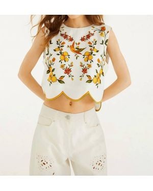 FARM Rio Lemon Bouquet Wavy Hem Sleeveless Blouse - Metallic