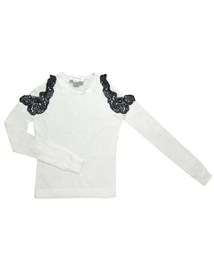 Yigal Azrouël Off Shoulder Lace Trim Pullover Sweater - White