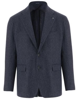 Tagliatore Tailored Herringbone Wool-Cashmere Blend Jacket - Blue