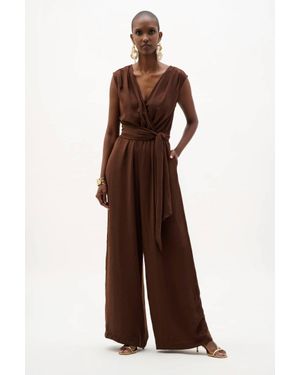 Joseph Ribkoff Woven Gauze Wide Leg Pull On Jumpsuit - Brown