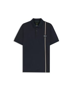 BOSS Active Quick-Dry Polo Shirt With Signature Stripe - Blue