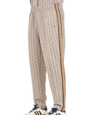 Lacoste Track Pants With Geometric Pattern And Contrast Stripes - Natural