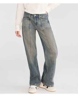 Aéropostale Low-Rise Baggy Wide Leg Seamed Jean - Gray
