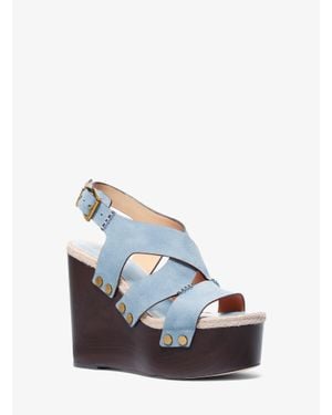 MICHAEL Michael Kors Mk Raven Studded Suede Wedge Sandal - Blue