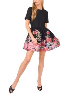 chinese dress ladies Blue Floral Puff Sleeve Mesh Mini Dress | Carmall