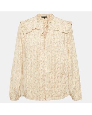 Maje Printed Crepe Plisse Detail Top - Natural
