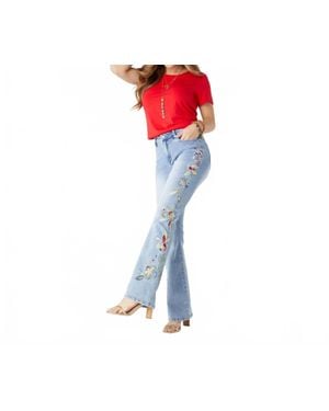 Coco + Carmen Everstretch Flare With Bright Color Embroidery Jeans - Blue