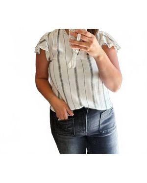 Blu Pepper Stripe Front Tie Strap Short Sleeve Shirt - Gray