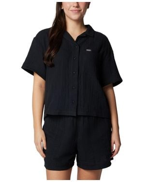 Columbia Holly Hideaway Breezy Shirt Top Cotton Button Up Fts702 - Black