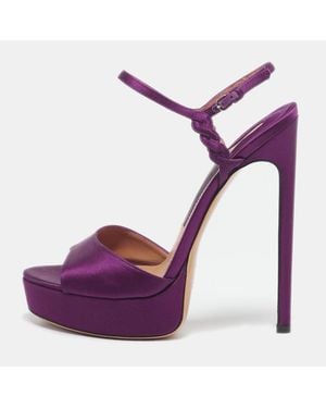 Ferragamo Satin Platform Ankle Strap Sandals - Purple