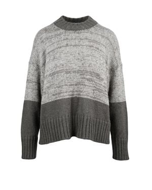 Alpha Studio Crew Neck Lamé Sweater With Two-Tone Knit Design - Gray