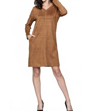 Joh Aurora Suede Long Sleeve Dress - Brown