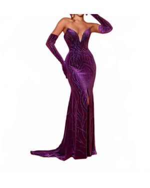 Johnathan Kayne Strapless Stretch Velvet Gown - Purple