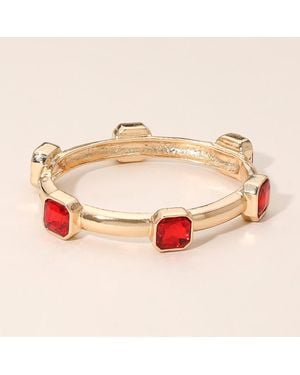 Fashnzfab Geometric Square Gem Accent Hinged Bangle Bracelet - Pink