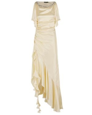 Amen Ochre Satin Asymmetric Dress - Natural
