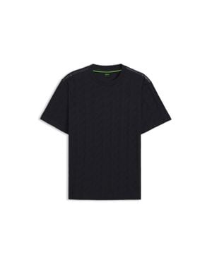 BOSS Cotton T-Shirt With Jacquard Pattern - Black