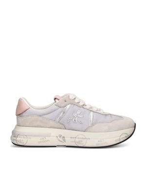 Premiata Leather Smooth Suede Panel Sneakers - White
