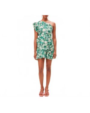 Suncoo One Shoulder Floral Dress - Green
