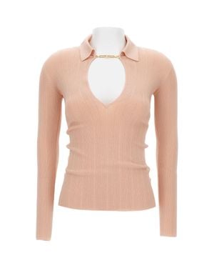 Elisabetta Franchi Asymmetric V-Neck Knitted Tricot Sweater - White