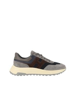 Hogan Hyperlight Calfskin Suede Mesh Sneakers - Gray