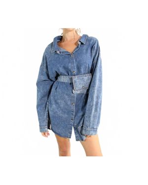 Mulla Denim Shirts Dress With Pocket Belt - Blue