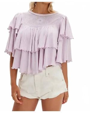 Free People Embroidered Ruffled Top - Purple