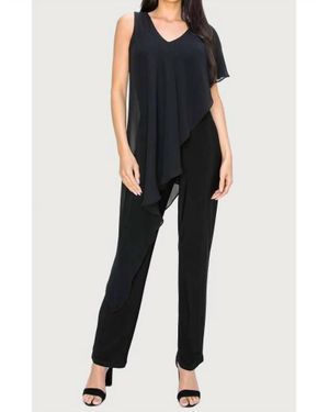 Last Tango Asymmetrical Chiffon Overlay Sleeveless Pantsuit - Black