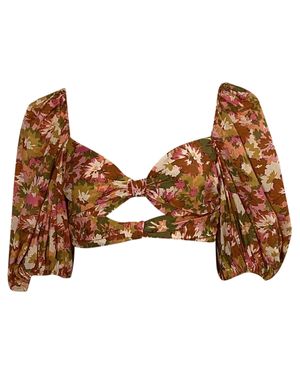 Zimmermann Floral-Print Cropped Top - Brown