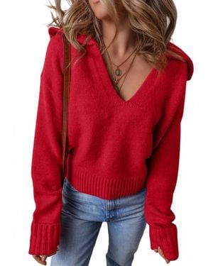 Threaded Pear Edge Pullover Sweater - Red