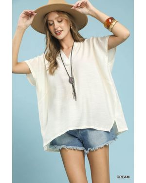 TRUEDAMES Flowy V-Neck Short Sleeve Blouse - Blue